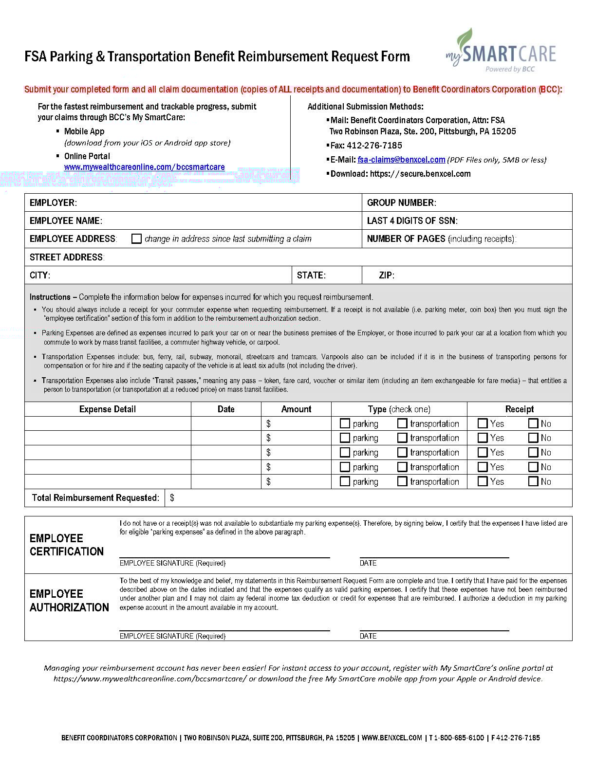Parking and Transportation Reimbursement Form